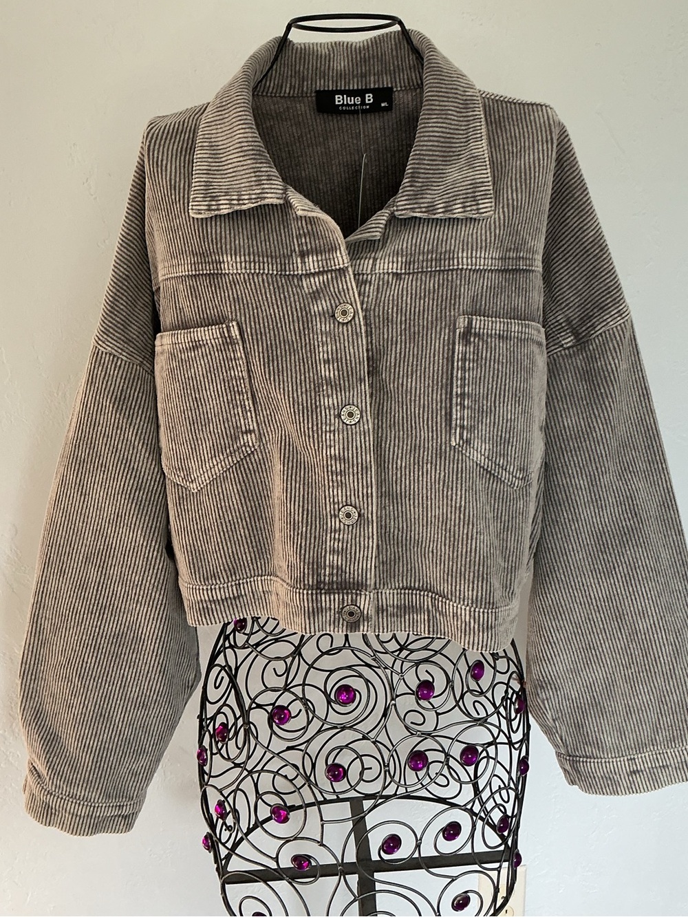 NWT Blue B Washed Corduroy Jacket with Rhinestone Fringe